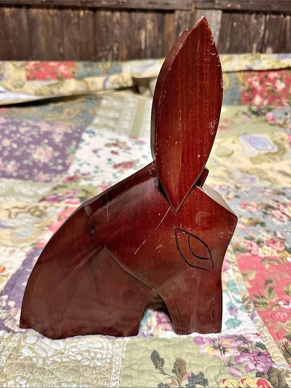 Mid Century Mahogany Hand-Carved Wooden Donkey Sculpture